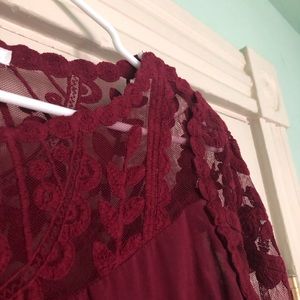 Maroon long sleeve lace top